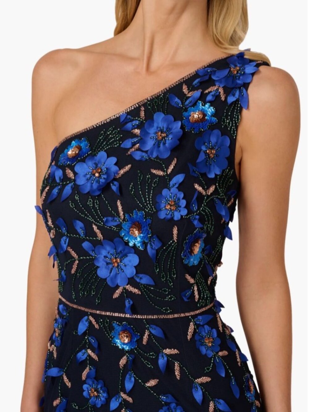NWT Adriana Papell 3D Floral Beaded One-Shoulder A-line Gown. Size 4 - Picture 2 of 16